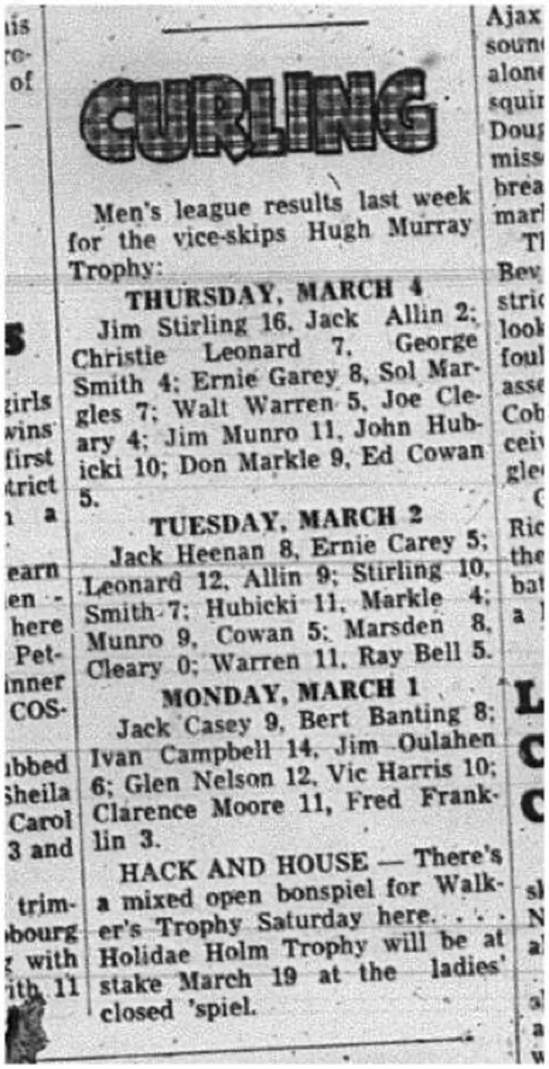 1965-03-10 Curling - Men - League Results