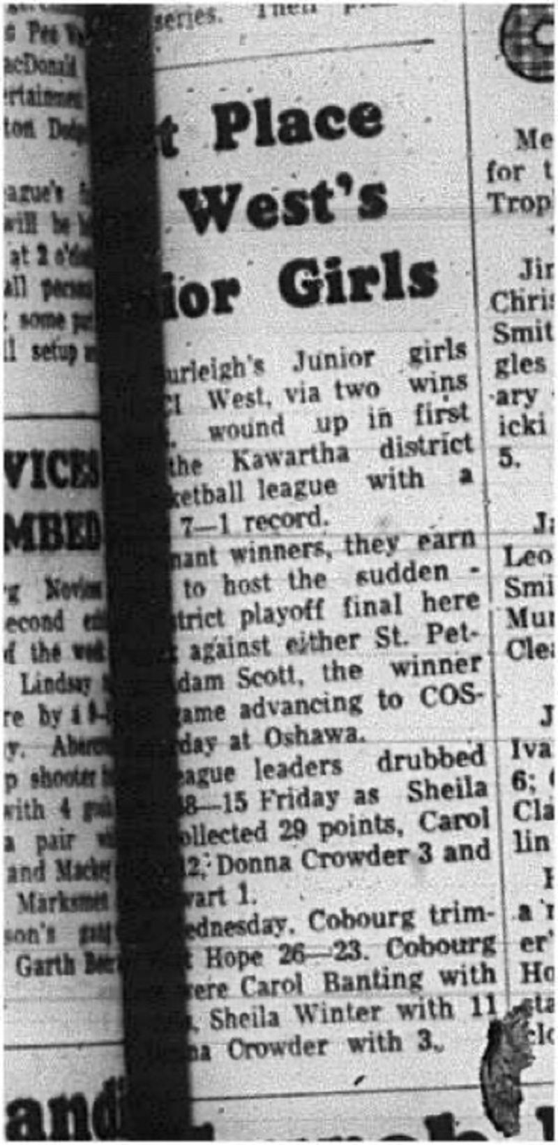 1965-03-10 School - Basketball - Girls - CDCI West - Kawartha District Basketball League