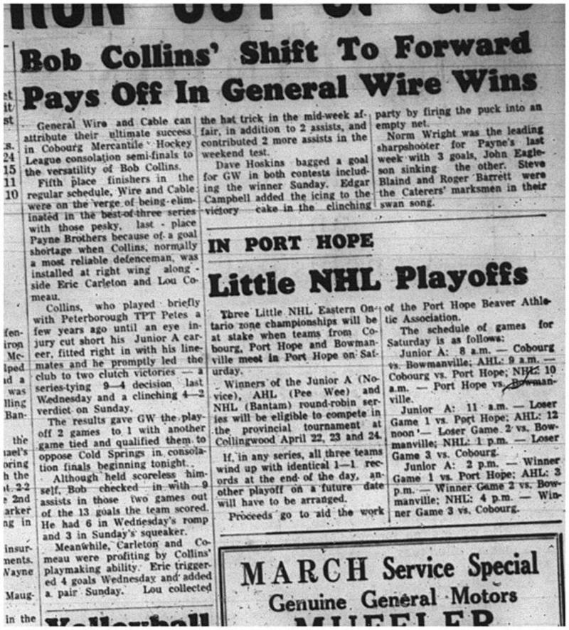 1965-03-17 Hockey - Men - Cobourg Mercantile Hockey League - Bob Collins