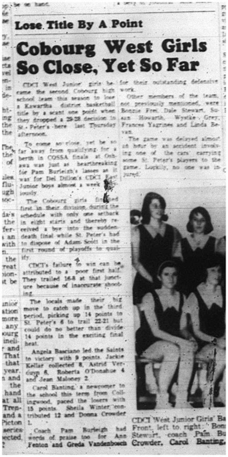 1965-03-17 School - Basketball - Girls - CDCI West Juniors Vs. St. Peters - Kawartha District Basketball Title
