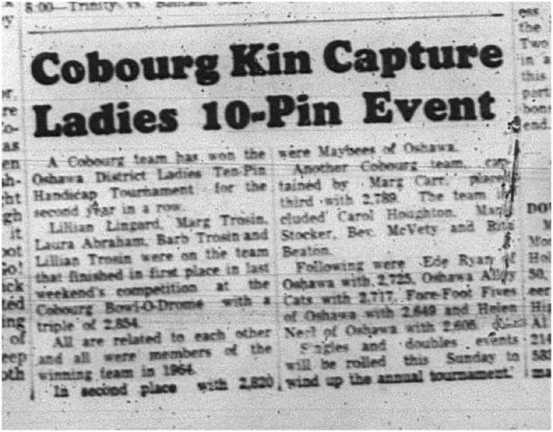 1965-03-24 Bowling - Ladies - Oshawa District Ladies Ten-Pin Handicap Tournament
