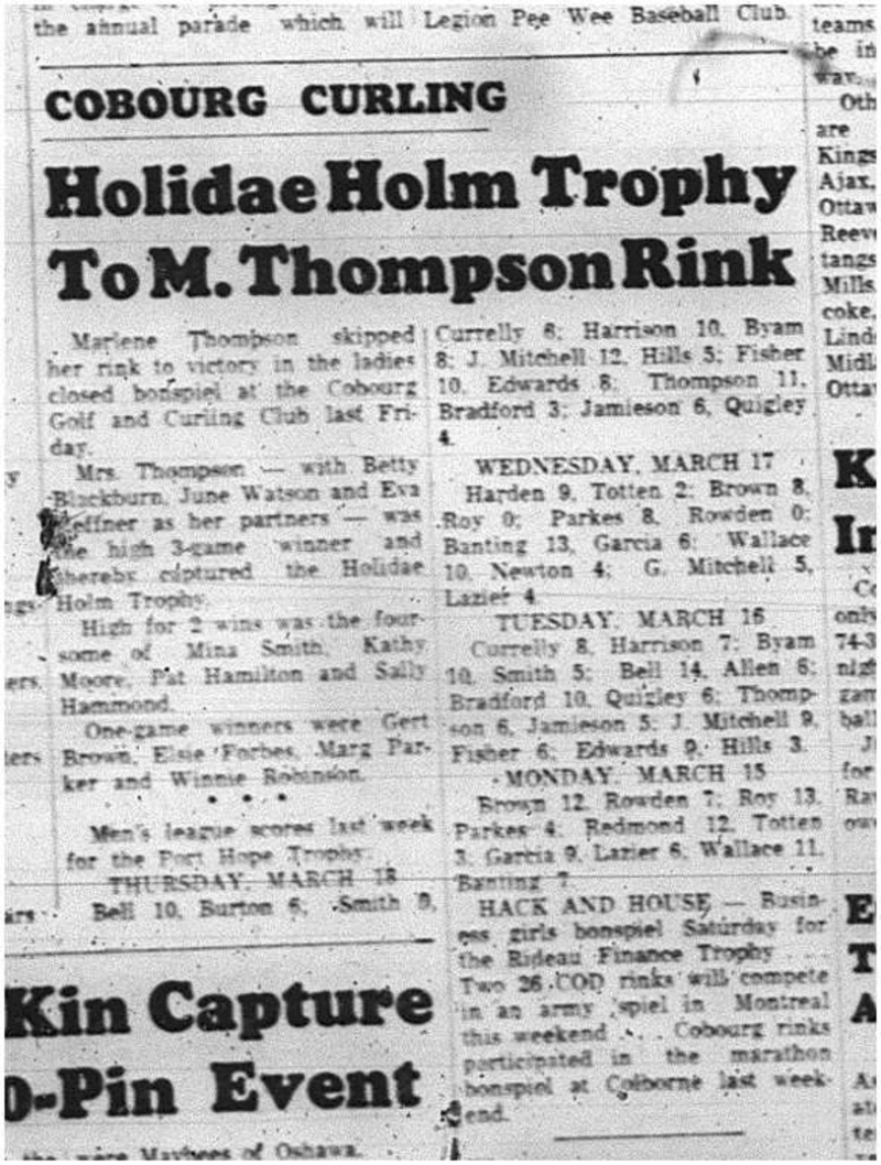 1965-03-24 Curling - Men - Cobourg Golf and Curling Club -Holidae Holm Trophy