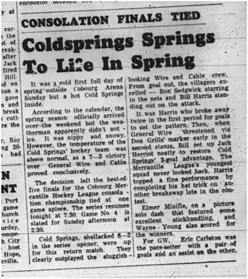 1965-03-24 Hockey - men - Cobourg Mercantile Hockey League - Coldsprings Vs. General Wire - Finals