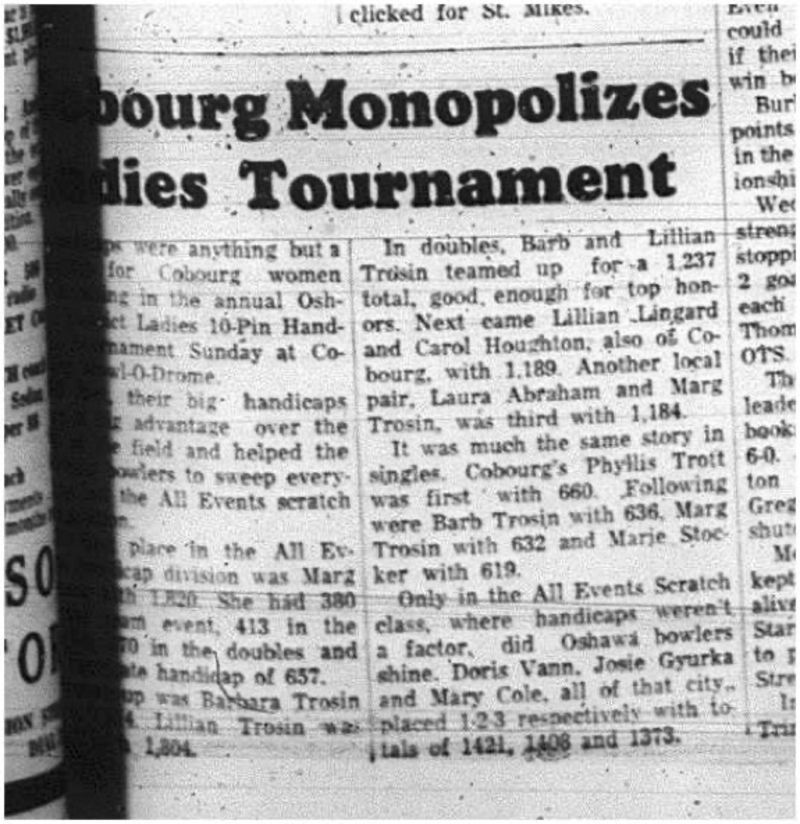 1965-03-31 Bowling - Ladies - Oshawa District Ladies 10-Pin Handicap Tournament
