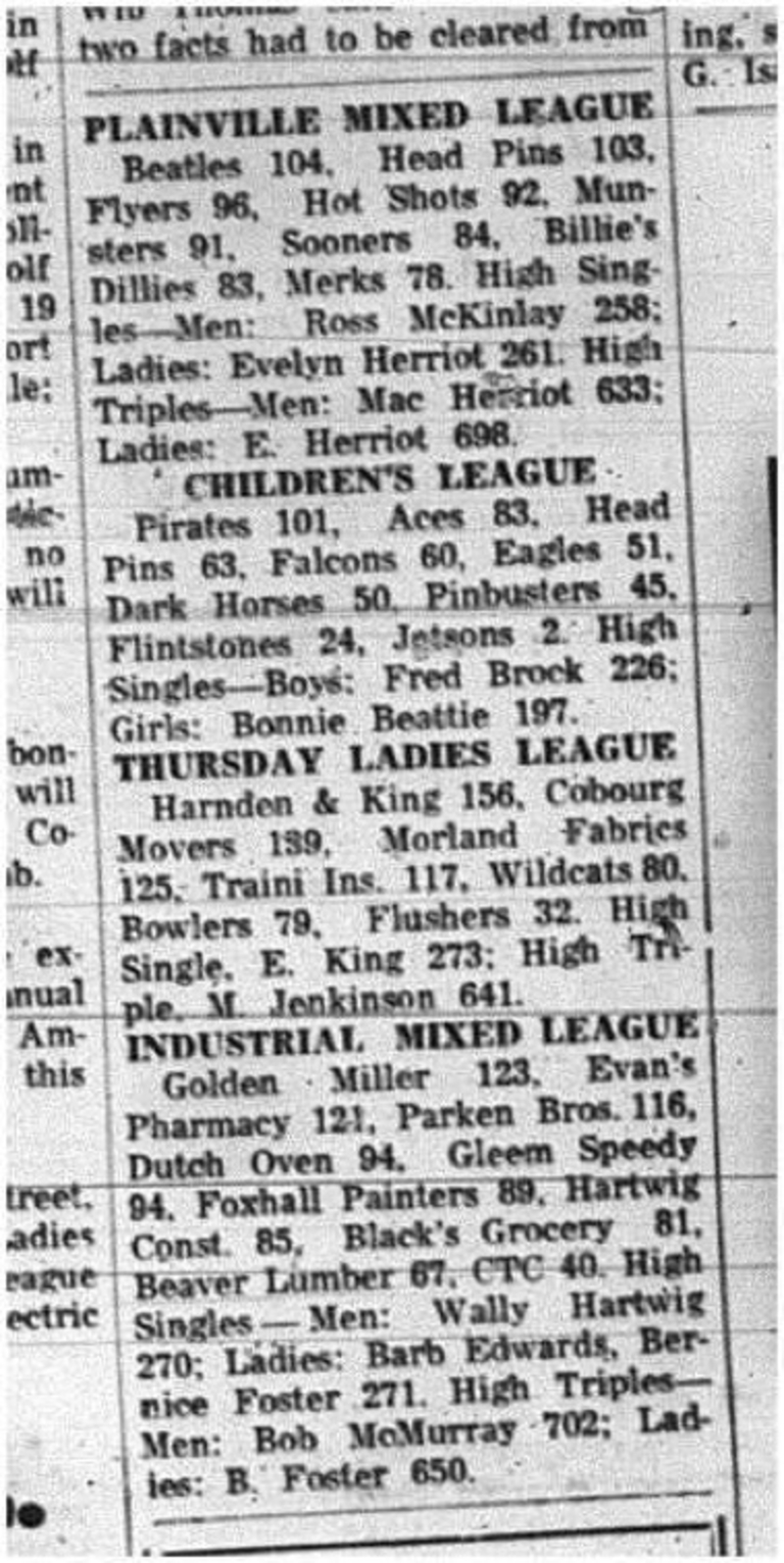 1965-03-31 Bowling - Mixed - Cobourg Bowling Lanes