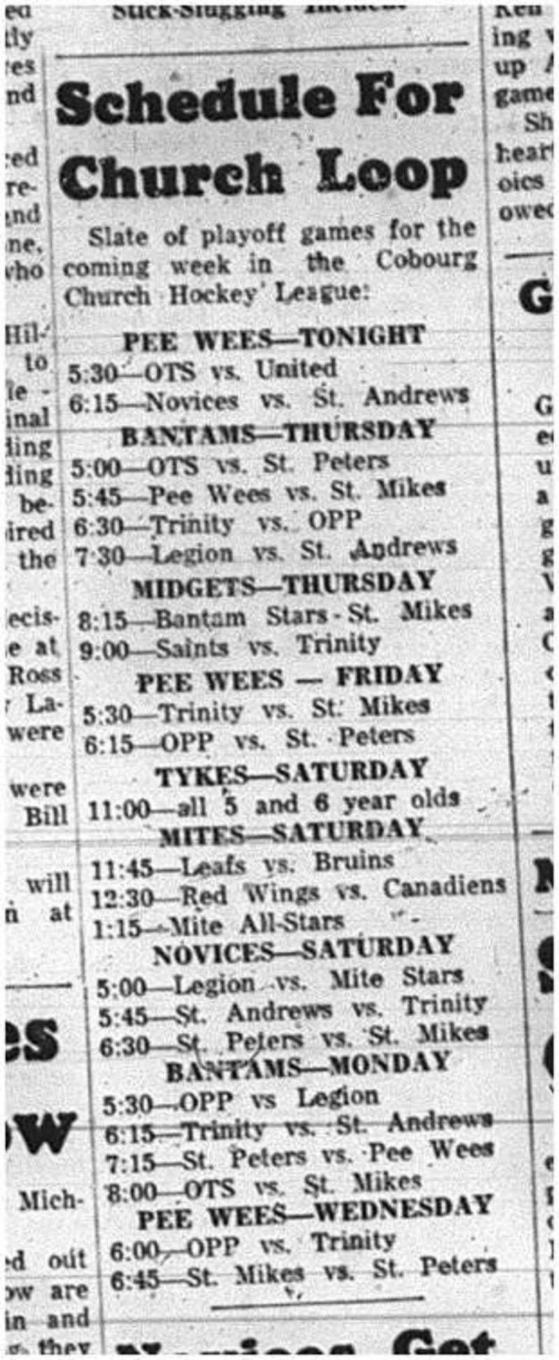 1965-03-31 Hockey - Boys - CCHL -Schedule