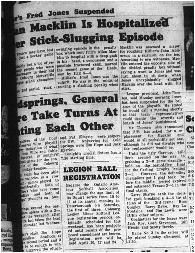 1965-03-31 Hockey - Men - Cobourg Mercantile Hockey League - Allen Macklin