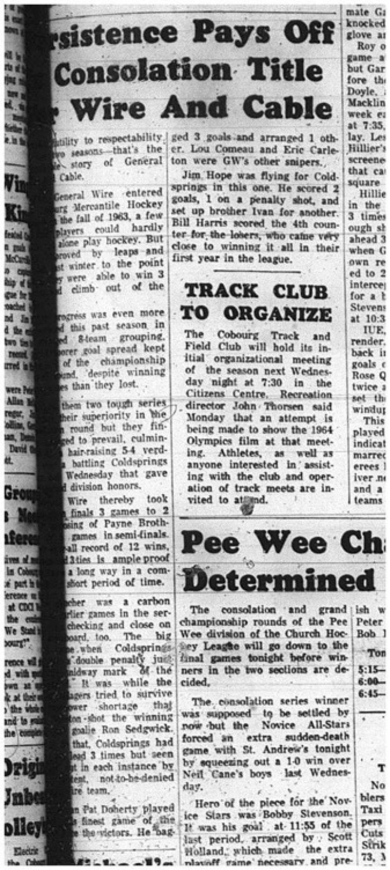 1965-04-07 Hockey - Men - Cobourg Mercantile Hockey League - General Wire and Cable