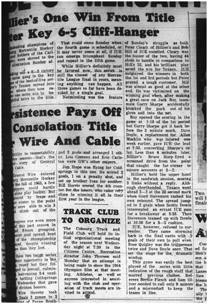 1965-04-07 Hockey - Men - Cobourg Mercantile Hockey League - Hillier_s