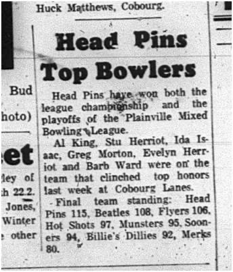 1965-04-14 Bowling - Mixed - Plainville Mixed Bowling League - Cobourg Bowling League