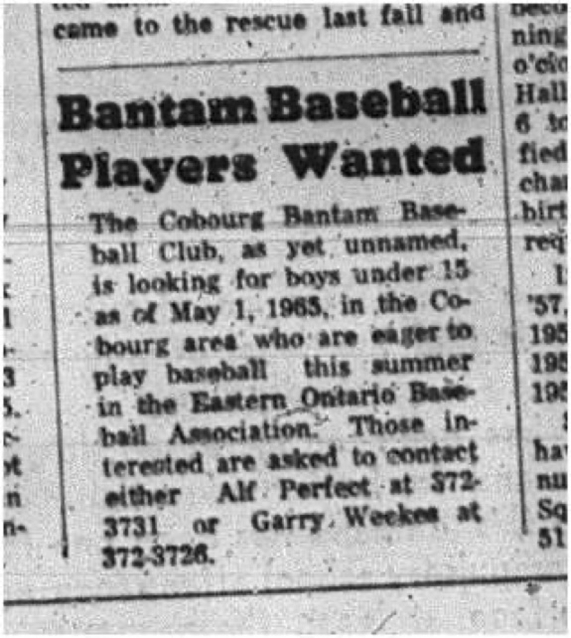 1965-04-21 Baseball - Boys - Cobourg Bantam Baseball Club - Players