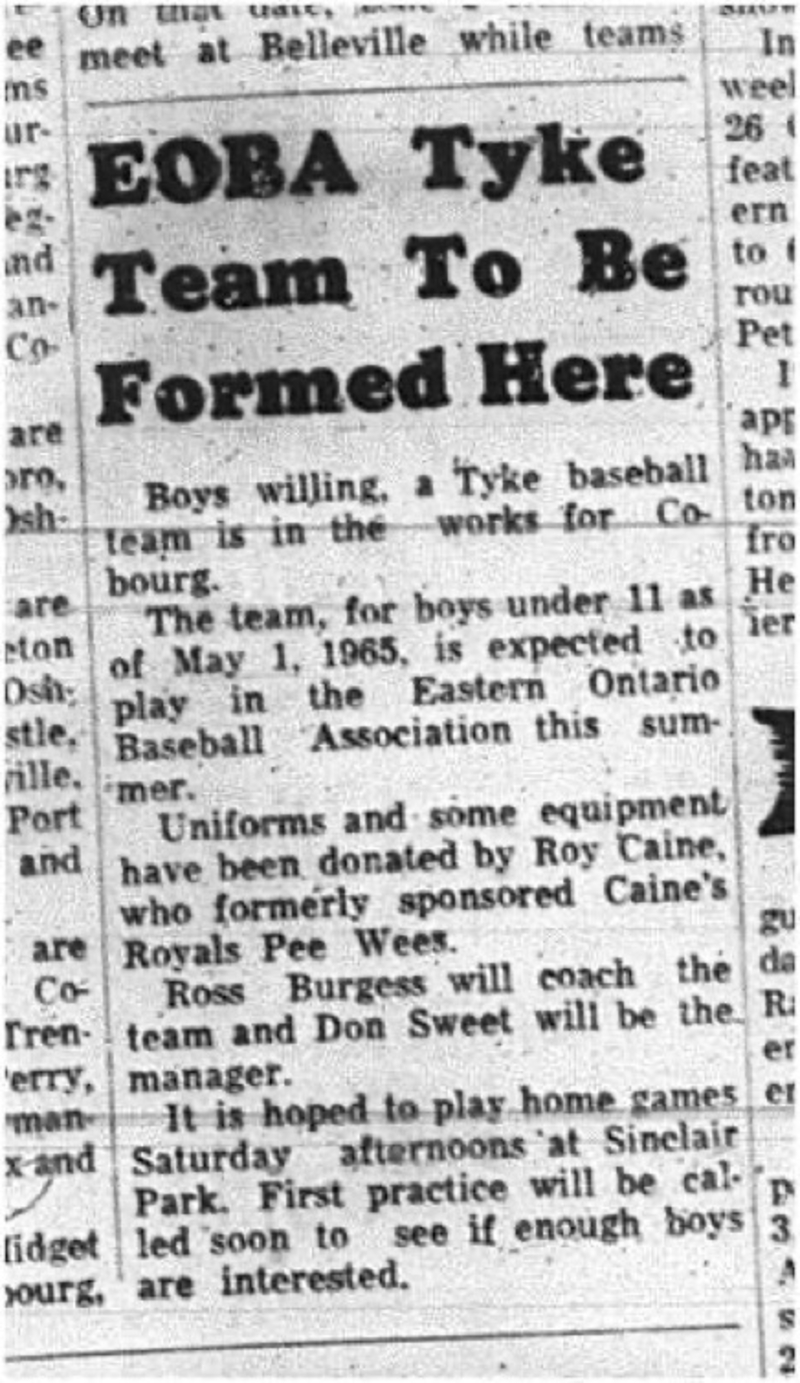 1965-04-21 Baseball - Boys - Cobourg Tyke Baseball - EOBA