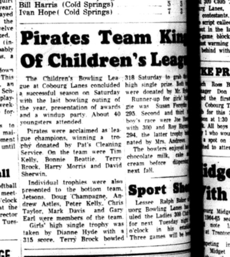 1965-04-28 Bowling - Mixed - Childrens Bowling League - Cobourg Lanes - Pirates