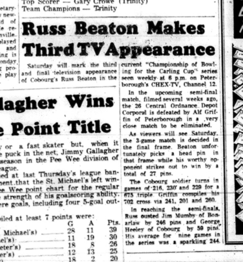 1965-05-05 Bowling - Men -Russ Beaton - Championship of Bowling - Carling Cup