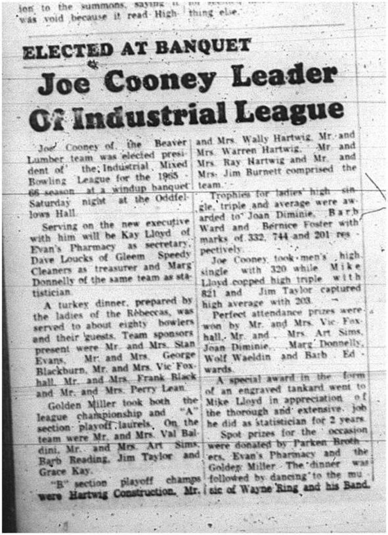 1965-05-12 Bowling - Mixed - Joe Cooney - Industrial Mixed League