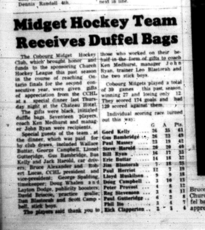 1965-05-12 Hockey - Boys - CCHL - Cobourg Midget_s - Duffel Bag_s