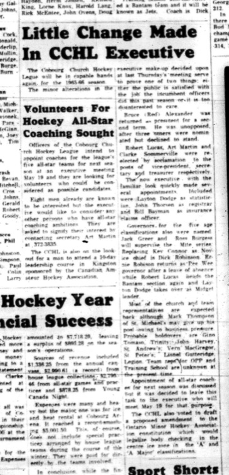 1965-05-12 Hockey - Boys - CCHL - Executive Changes