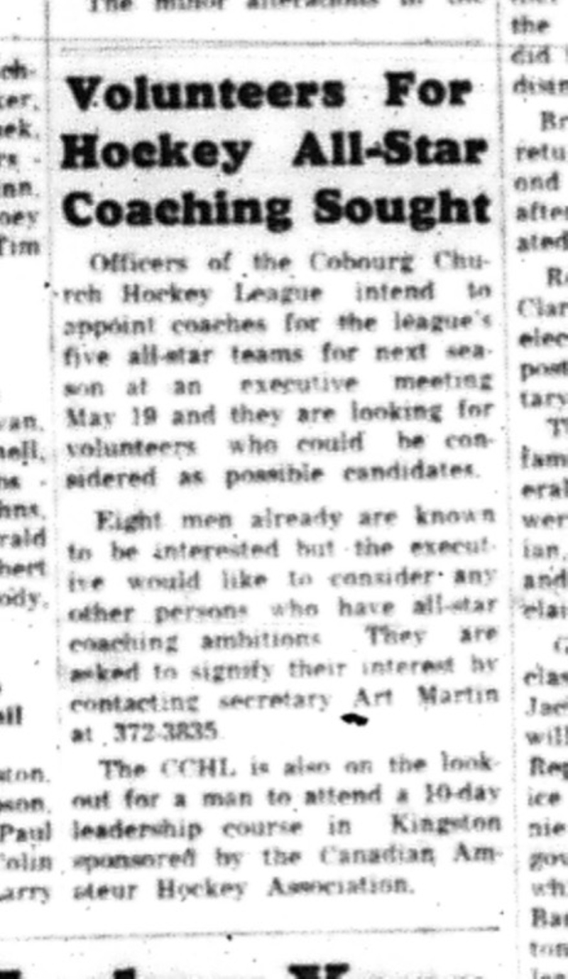 1965-05-12 Hockey - Boys - CCHL - Volunteers - All-Star Coaches