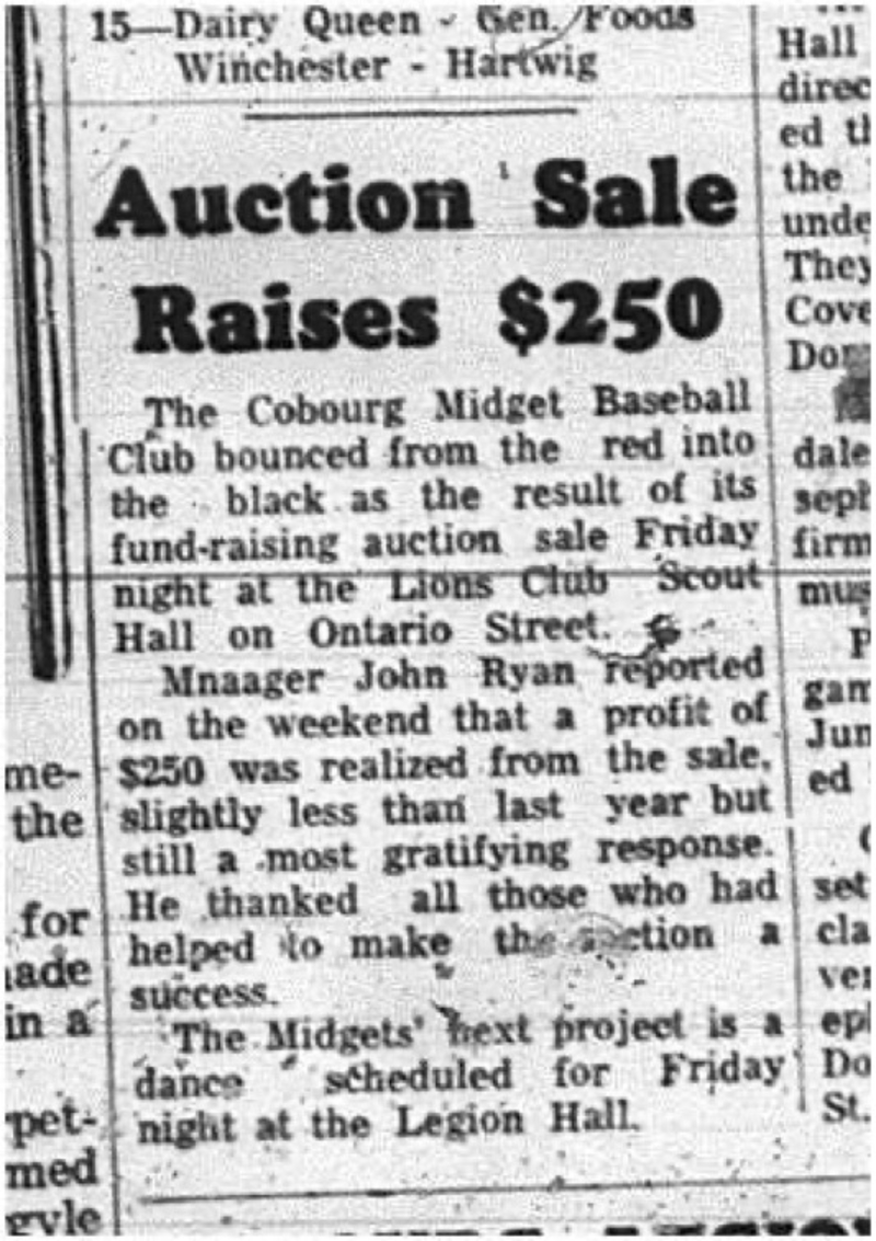 1965-05-19 Baseball - Boys - Cobourg Midget Baseball - Auction