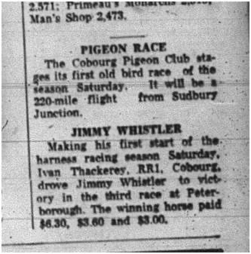 1965-05-19 Pigeon Racing - Men - Cobourg Pigeon Racing Club
