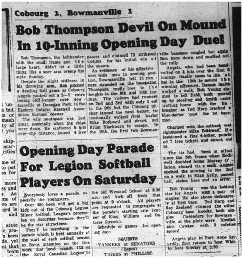 1965-05-26 Baseball - Boys - Bob Thompson - Cobourg Vs. Bowmanville