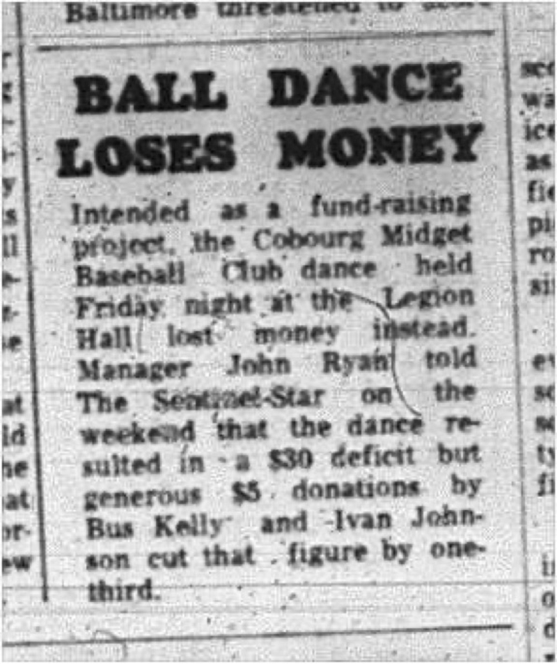 1965-05-26 Baseball - Boys - Cobourg Midget Baseball Club - Dance