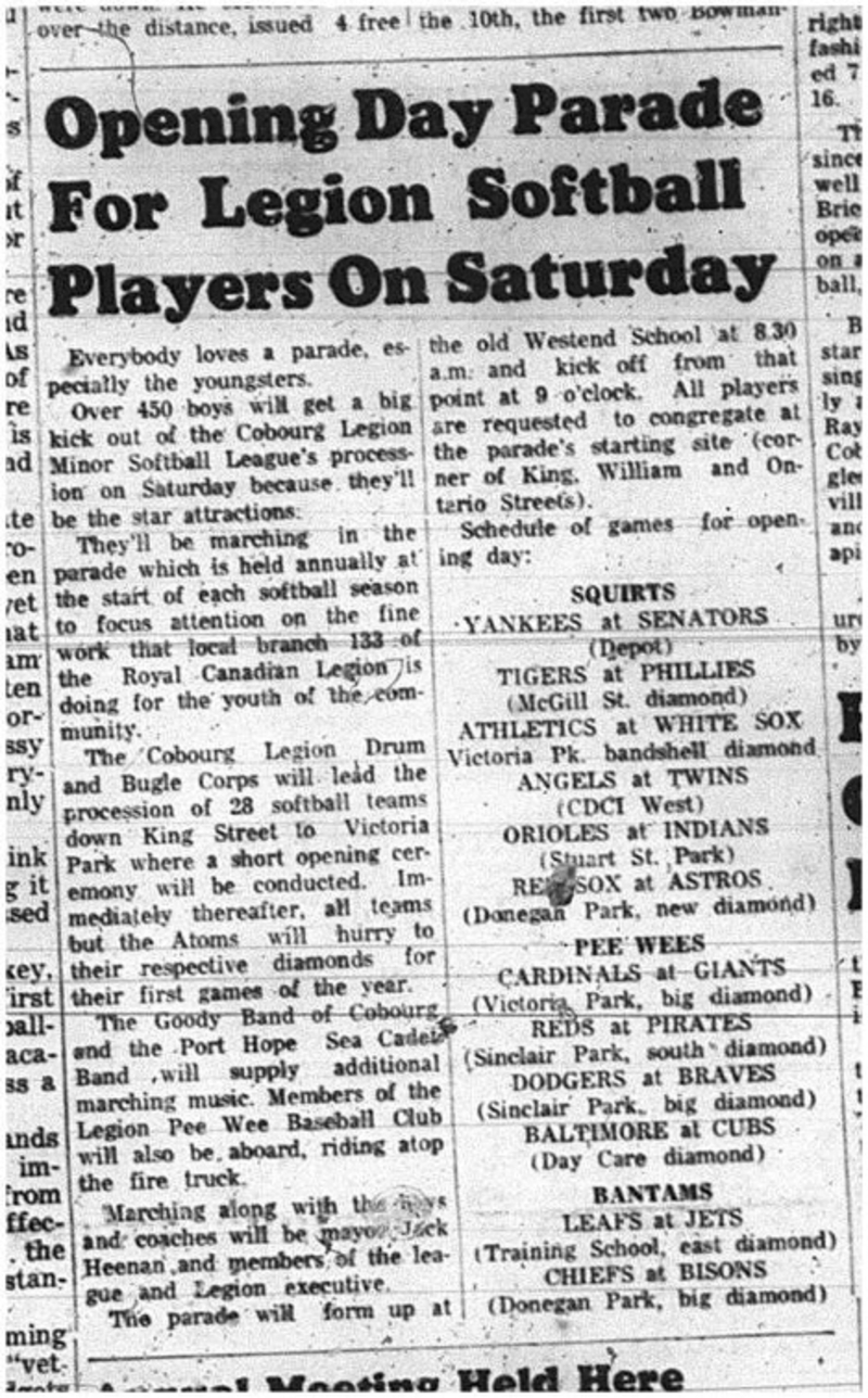 1965-05-26 Softball - Boys - Cobourg Legion Minor Softball League - Opening Day - Parade