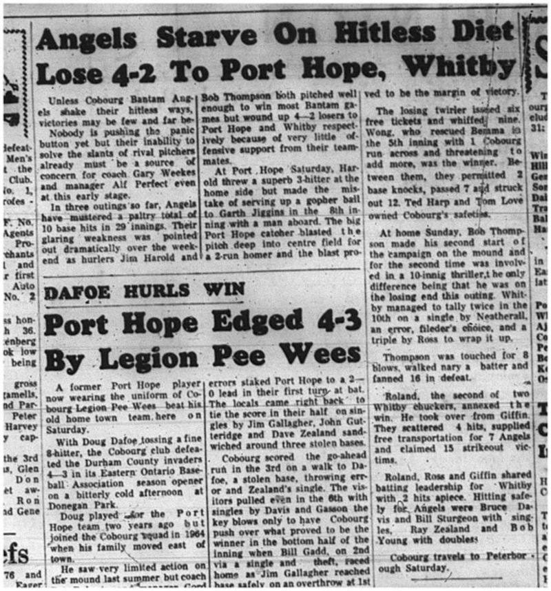 1965-06-02 Baseball - Boys - Cobourg Bantam Angels Vs. Port Hope