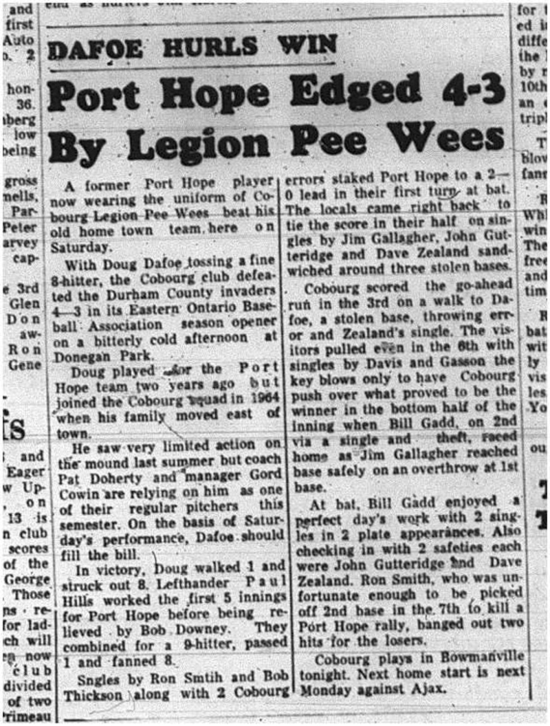 1965-06-02 Baseball - Boys - Cobourg Legion Peewees Vs. Port Hope