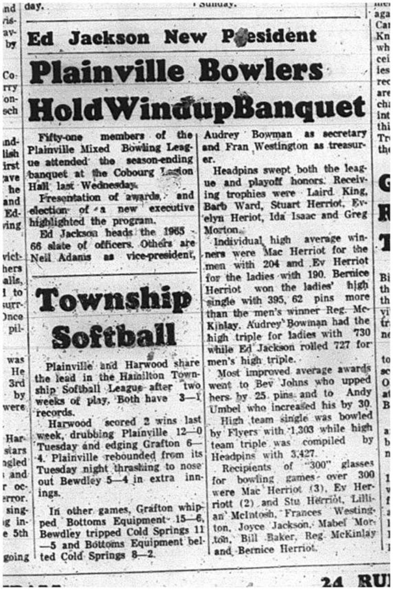 1965-06-02 Bowling - Mixed - Plainville Mixed Bowling League - Cobourg Legion Hall - Banquet