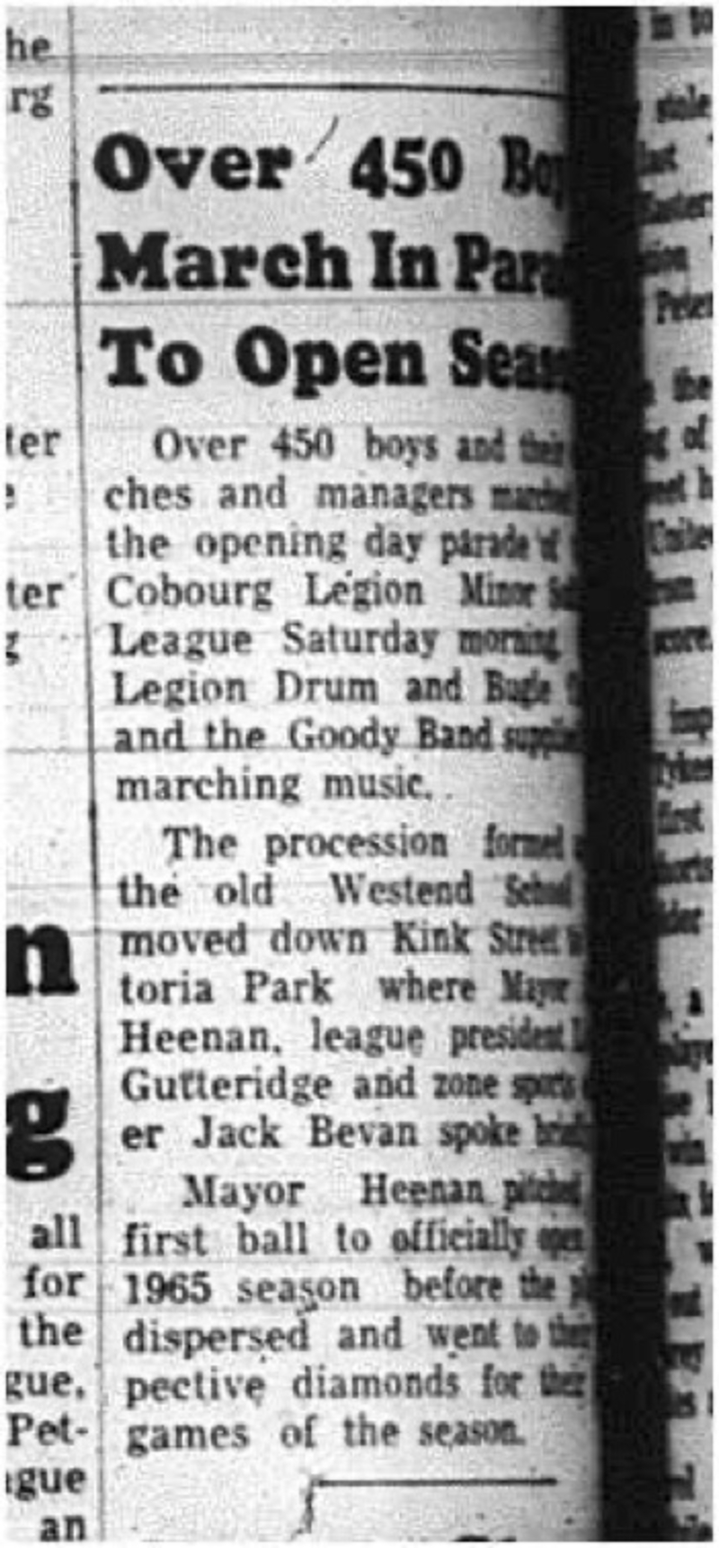 1965-06-02 Softball - Boys - Cobourg Legion Minor Softball League - 450 Boys - Open Season