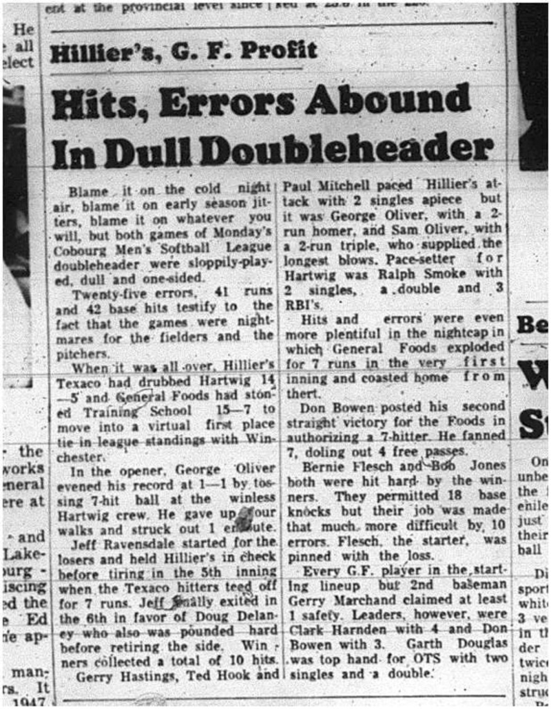 1965-06-02 Softball - Men - Cobourg Mens Softball League - Doubleheader