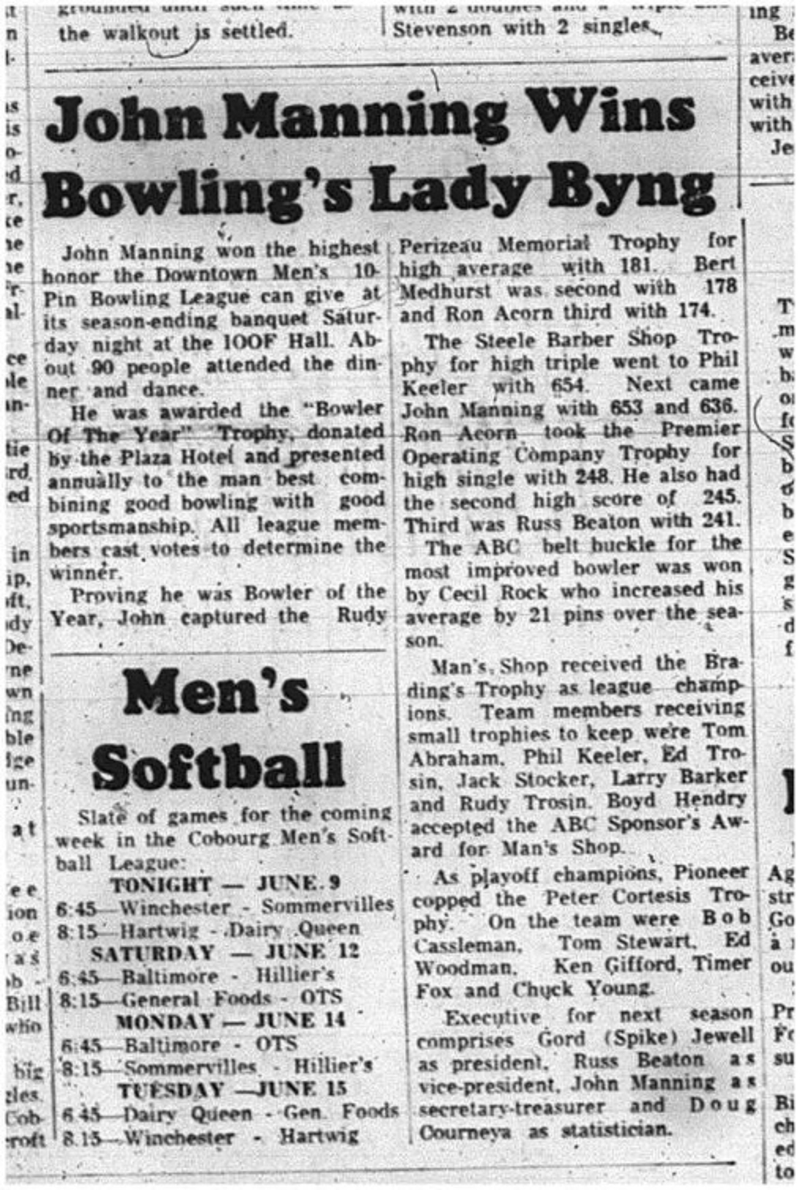 1965-06-09 Bowling - Men - Downtown 10-Pin League - John Manning