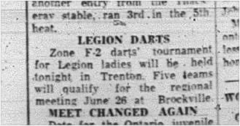 1965-06-09 Darts - Ladies - Zone F-2 Darts Tournament - Legion Ladies 