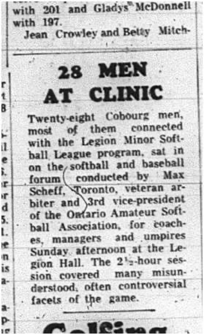 1965-06-09 Softball - Boys - Cobourg Legion Minor Softball League - 28 Men - Clinic