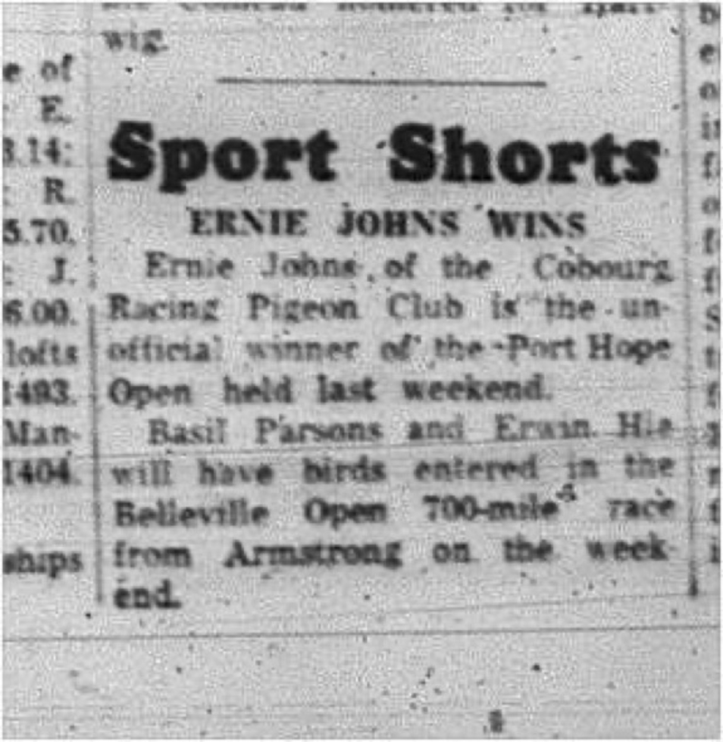 1965-06-16 Pigeon Racing - Men - Cobourg Pigeon Club - Ernie Johns - Sport Shorts 