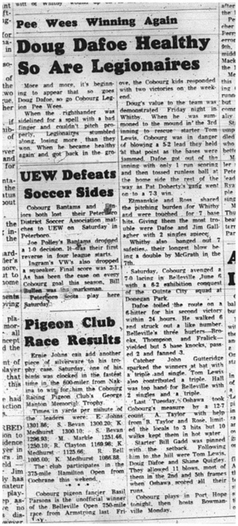 1965-06-23 Softball - Boys - Cobourg Legion Minor Softball League - Cobourg Legion Peewees - Doug Dafoe
