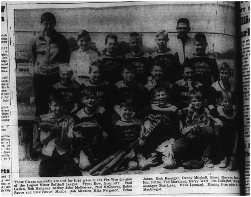 1965-06-30 Softball - Boys - Cobourg Legion Minor Softball League - Giants - Team Picture