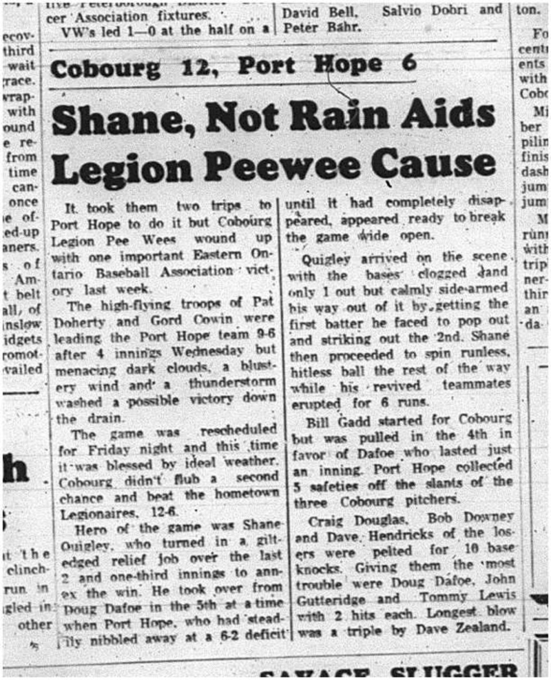 1965-06-30 Softball - Boys - Cobourg Legion Minor Softball League - Port Hope