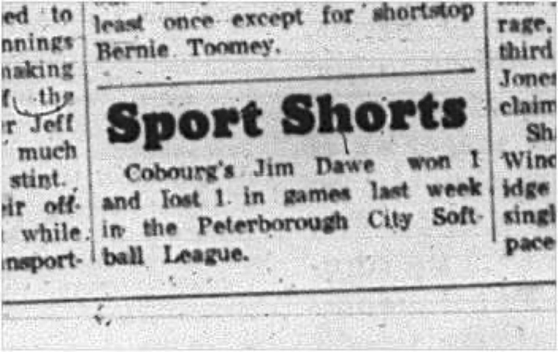 1965-06-30 Softball - Men - Peterborough City Softball League - Jim Dawe