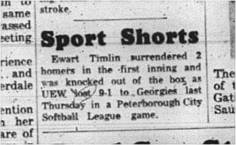 1965-06-30 Softball - Men - Peterborough City Softball League - UEW Vs. Geordies - Ewart Timlin  