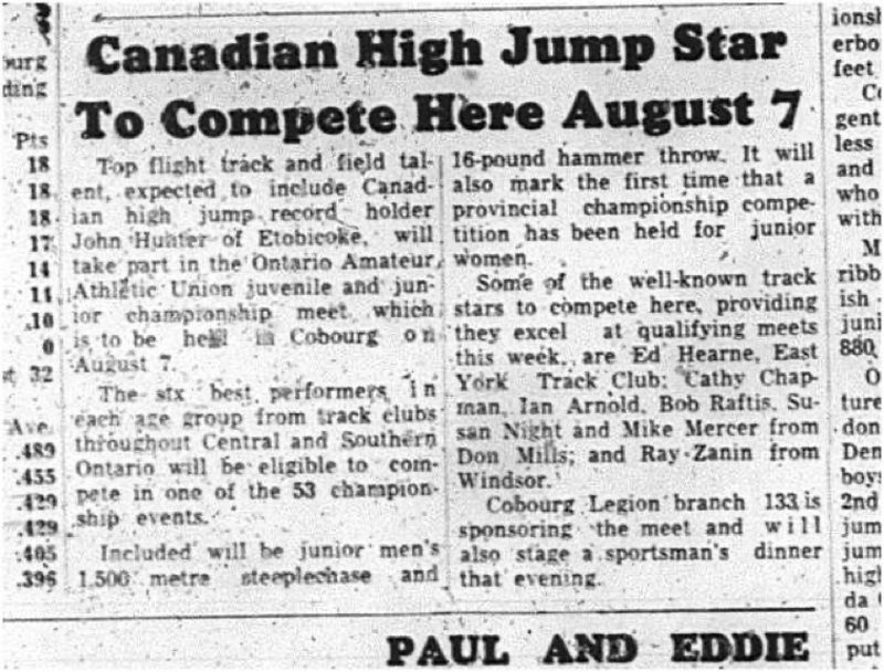 1965-07-14  Track and Field - Mixed - Cobourg Track Club - John Hunter - Ontario Amateur Athletic Championship