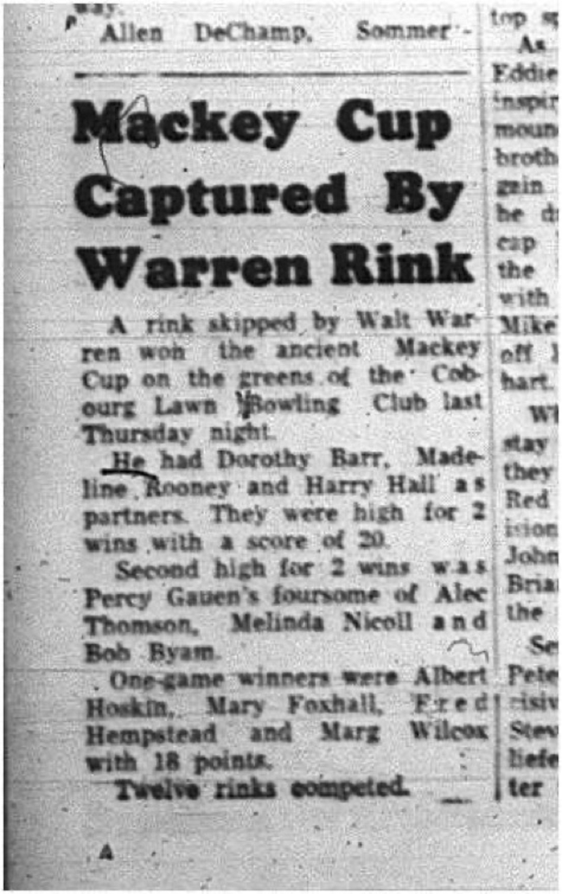 1965-07-14 Lawn Bowling - Men- Cobourg Lawn Bowling Club - Mackey Cup