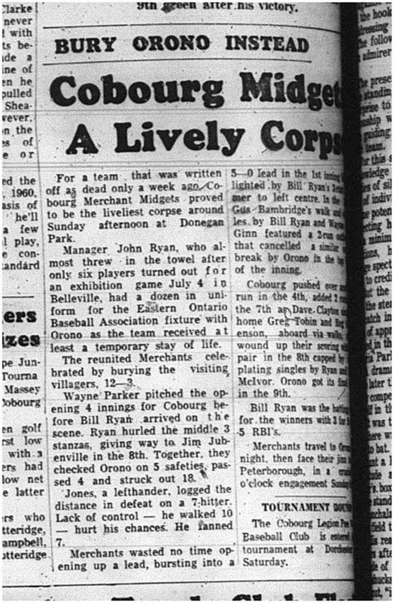 1965-07-14 Softball - Boys - Cobourg Legion Minor Softball League - Merchant Midgets Vs. Orono