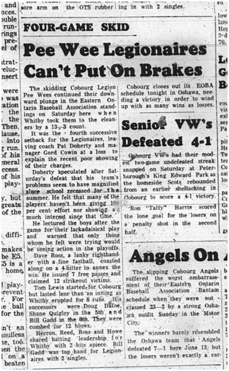 1965-07-14 Softball - Boys - Cobourg Legion Minor Softball League - Peewees