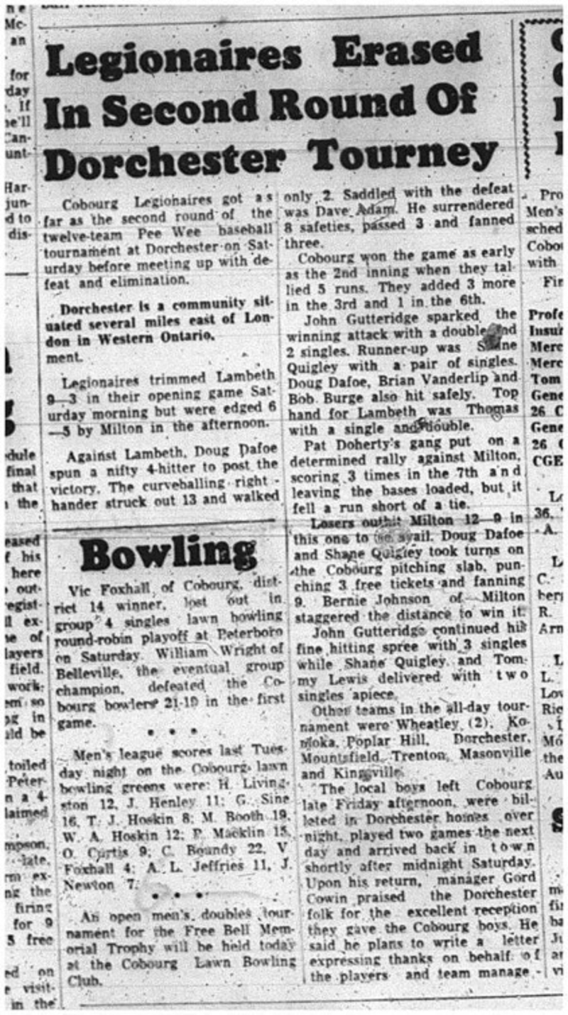 1965-07-21 Baseball - Boys - Cobourg Legionaires - Dorchester Tournament