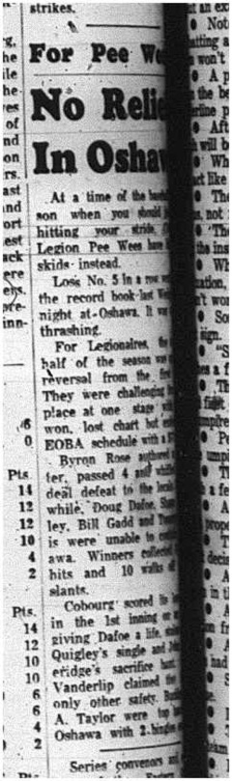 1965-07-21 Softball - Boys - Cobourg Legion Minor Softball League - Peewees Vs. Oshawa