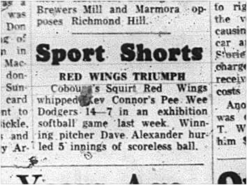 1965-07-28  Softball - Boys - Cobourg Legion Minor Softball League - Squirt Red Wings Vs. Peewee Dodgers