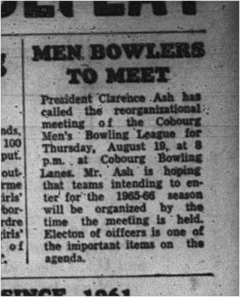 1965-07-28 Bowling - Men - Cobourg Mens Bowling League - Cobourg Bowling Lanes