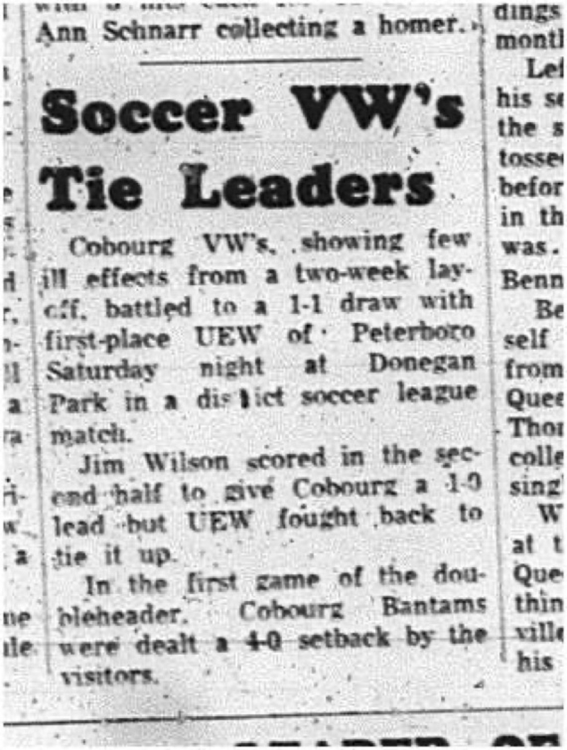 1965-07-28 Soccer - Boys - Cobourg Soccer Club - Peterborough District Soccer Association - VWs Vs. UEW